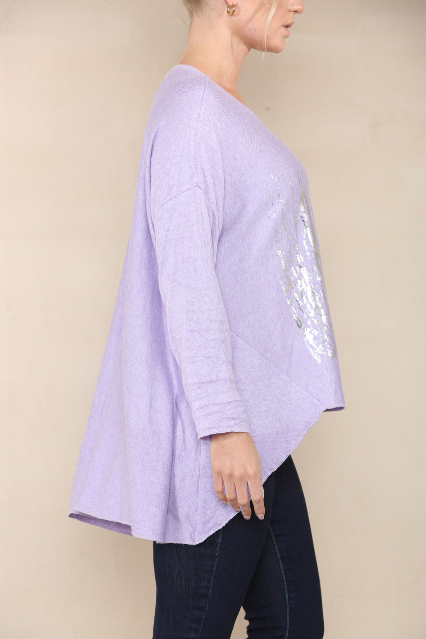 STAR SEQUIN FOIL FINE KNIT TOP LILAC
