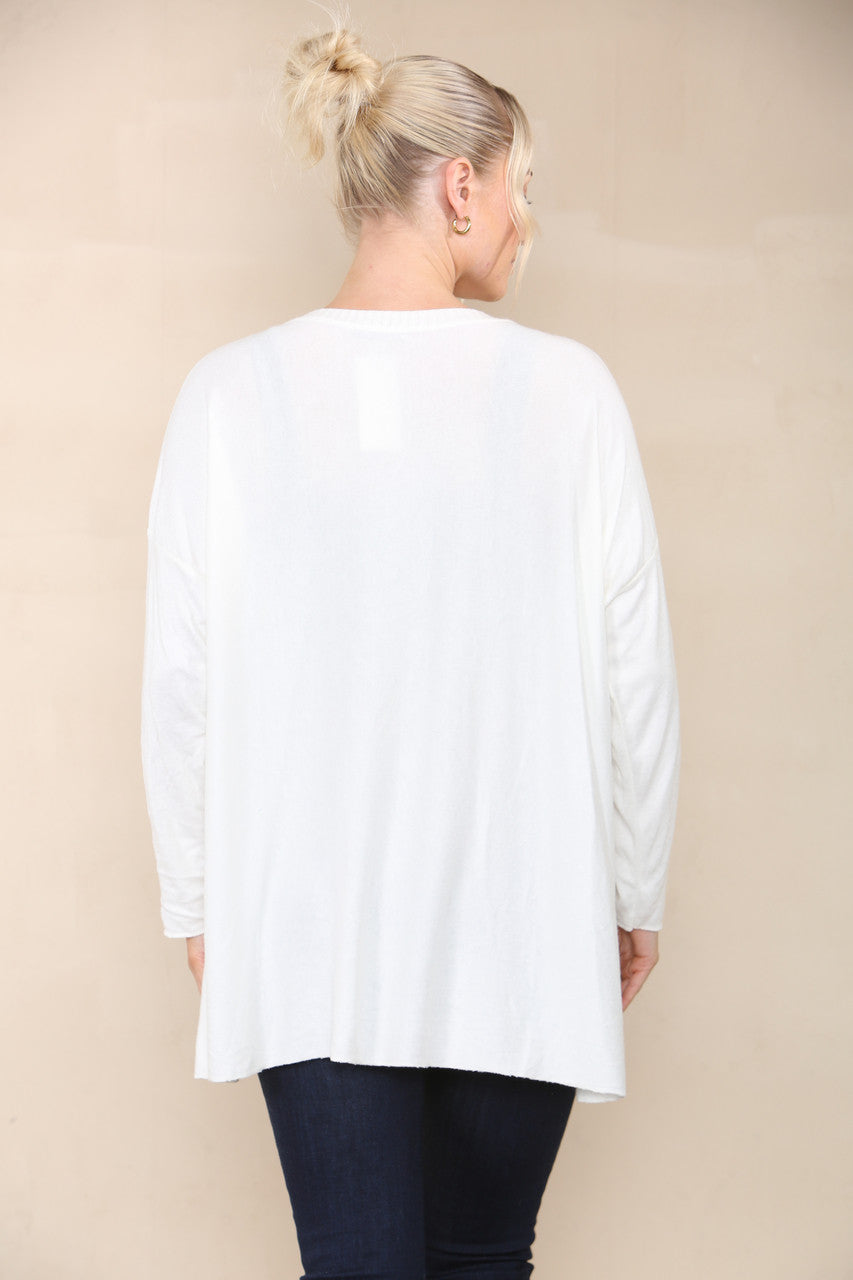 STAR SEQUIN FOIL FINE KNIT TOP WHITE