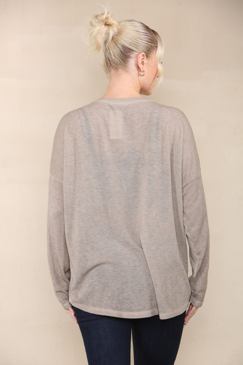 TIE DYE FIJNGEBREID ZIJDEZACHT TOPJE TAUPE