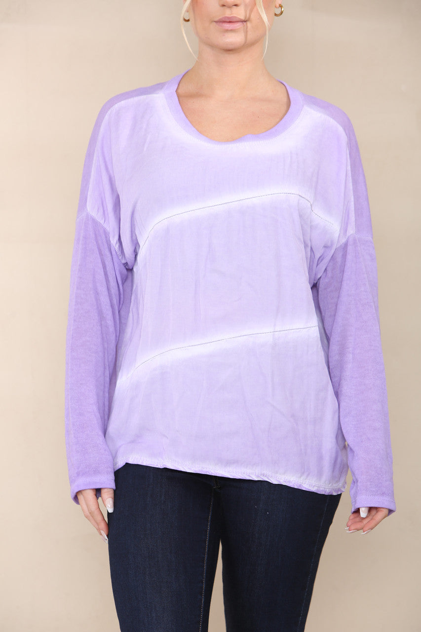 TIE DYE FINE KNIT SILKY TOP LILAC