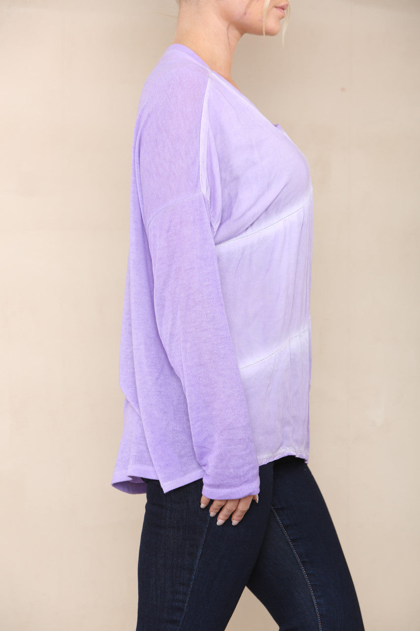 TIE DYE FINE KNIT SILKY TOP LILAC