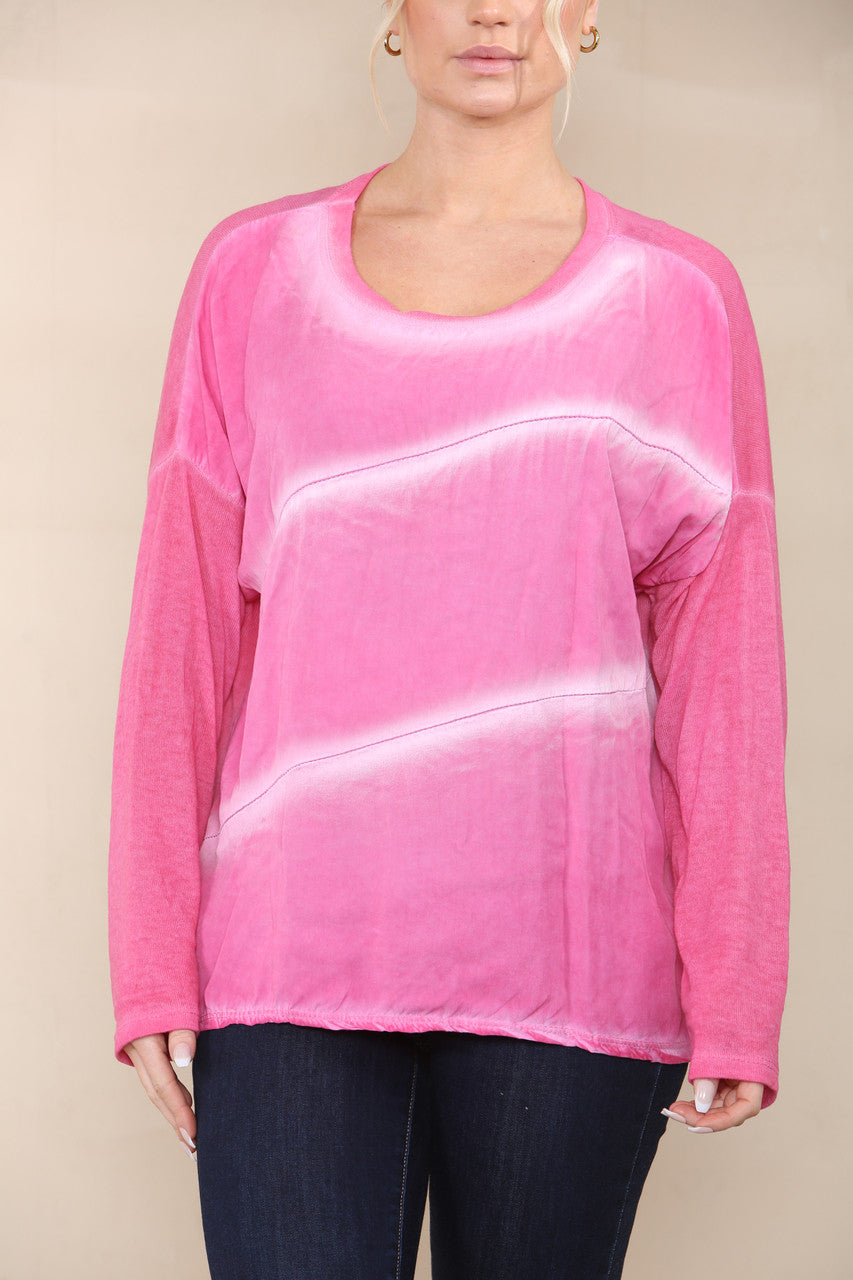 TIE DYE FINE KNIT SILKY TOP CERISE