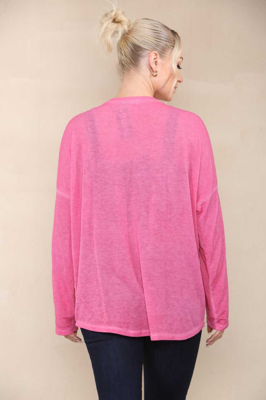 TIE DYE FINE KNIT SILKY TOP CERISE