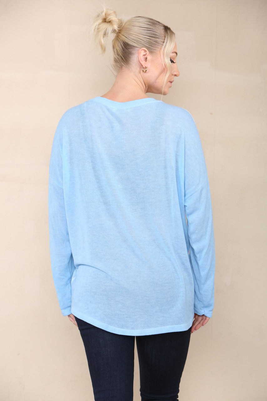 TIE DYE FINE KNIT SILKY TOP LIGHT BLUE