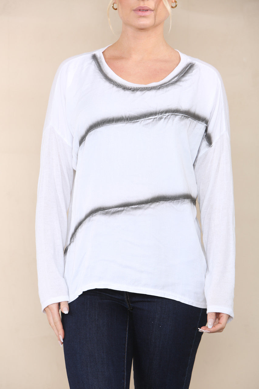 TIE DYE FINE KNIT SILKY TOP WHITE