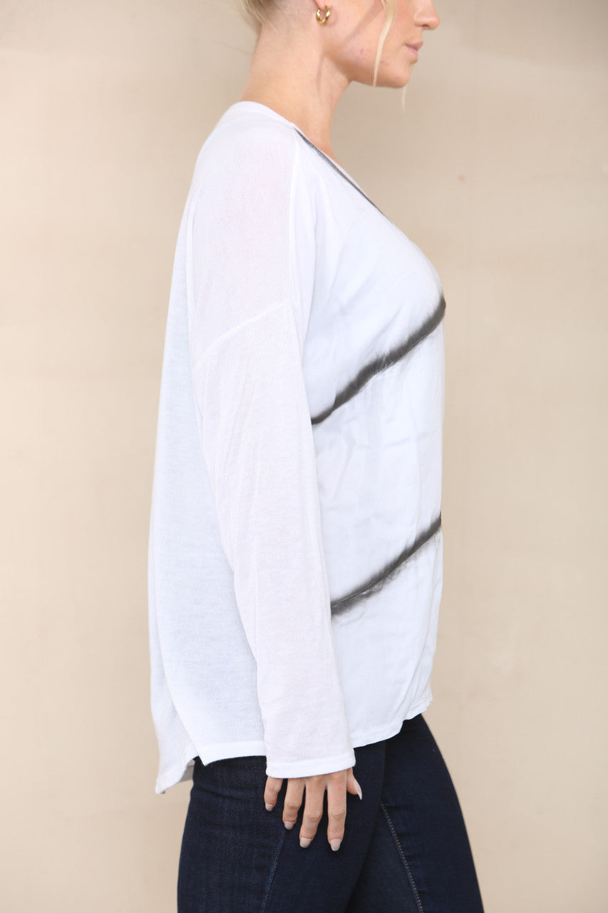 TIE DYE FINE KNIT SILKY TOP WHITE