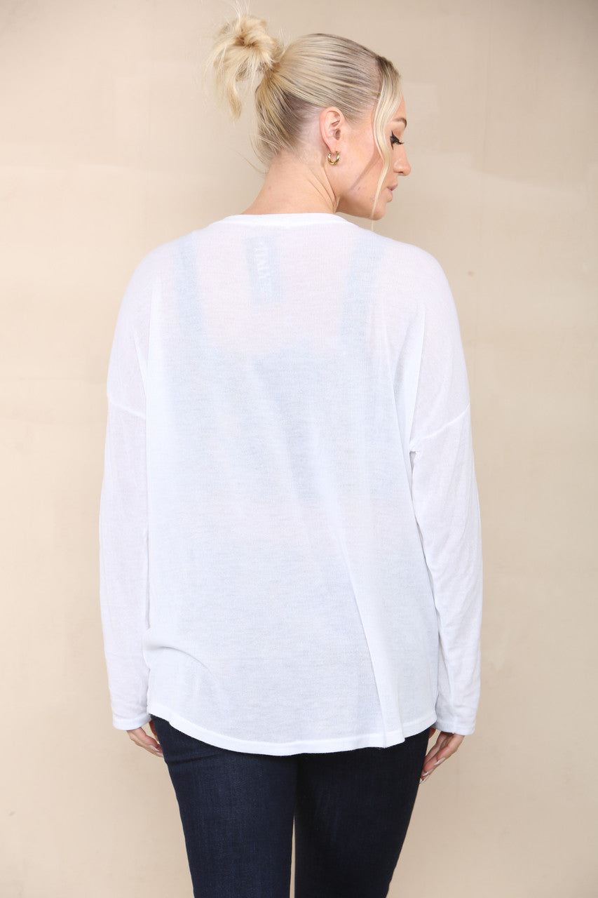 TIE DYE FINE KNIT SILKY TOP WHITE
