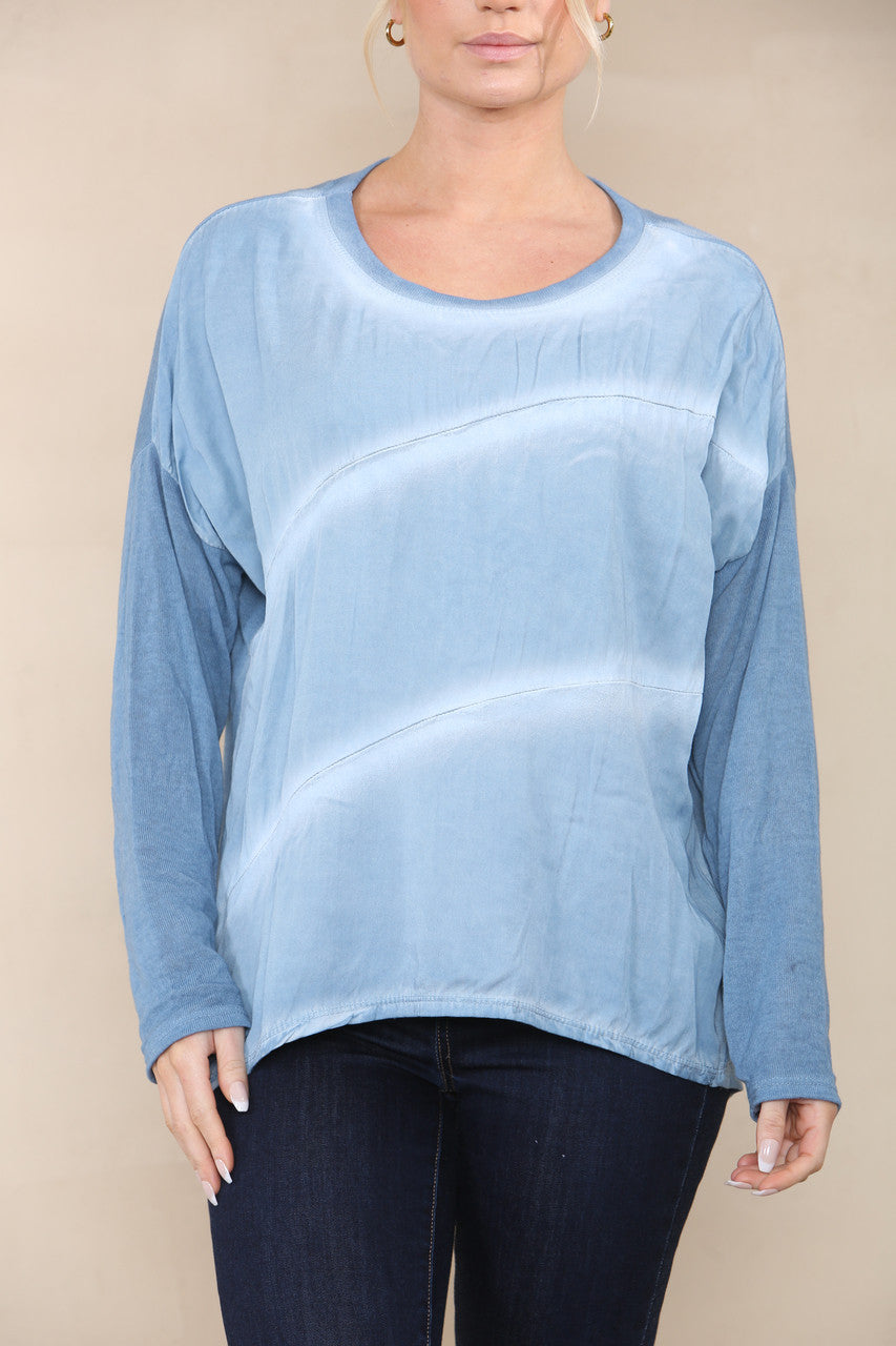 TIE DYE FINE KNIT SILKY TOP DENIM