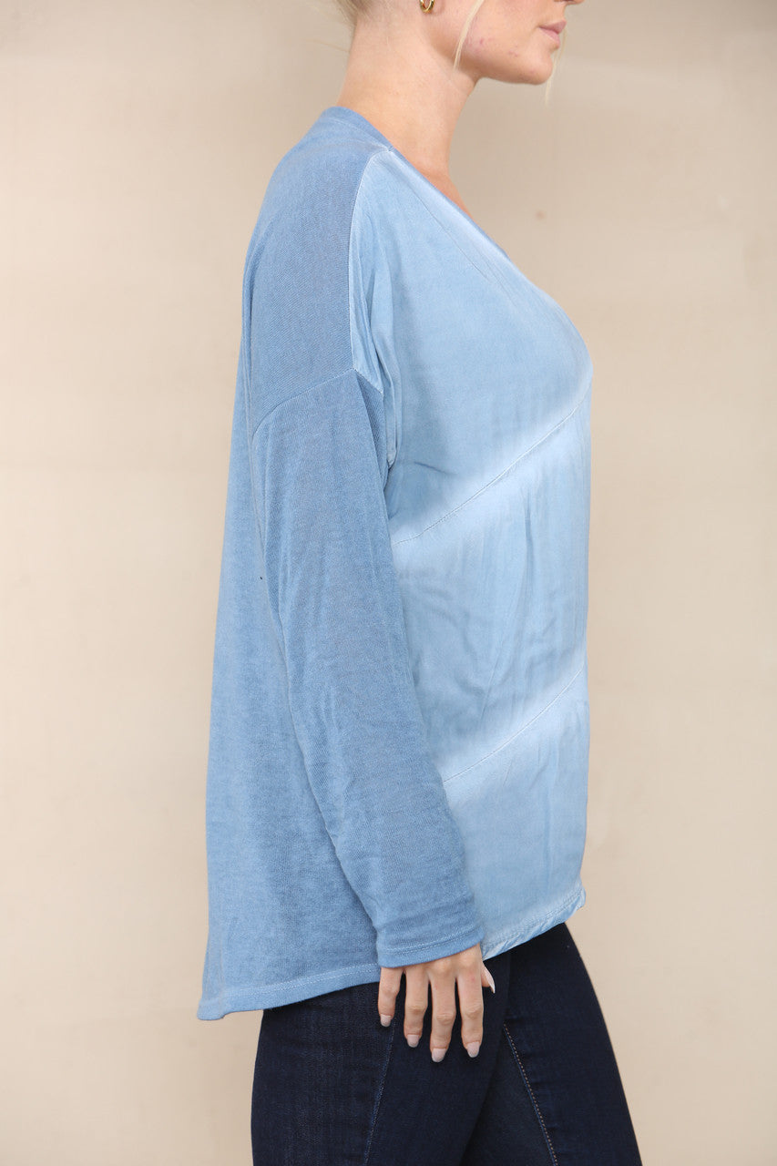 TIE DYE FINE KNIT SILKY TOP DENIM