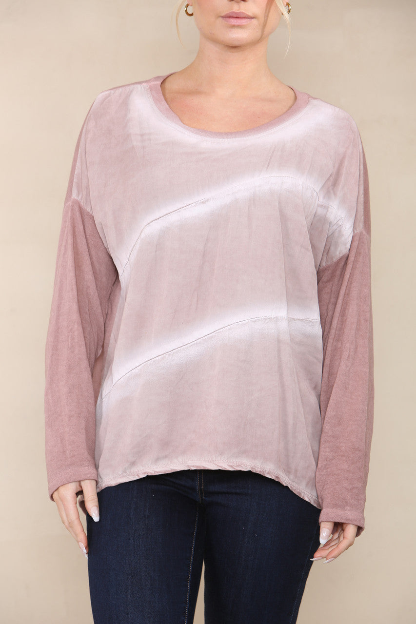 TIE DYE FINE KNIT SILKY TOP DUSTY PINK