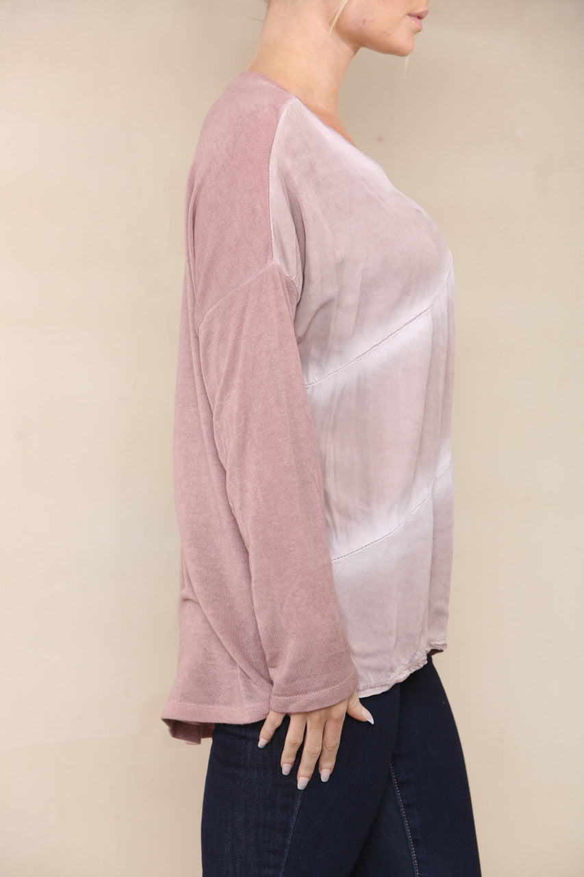TIE DYE FINE KNIT SILKY TOP DUSTY PINK
