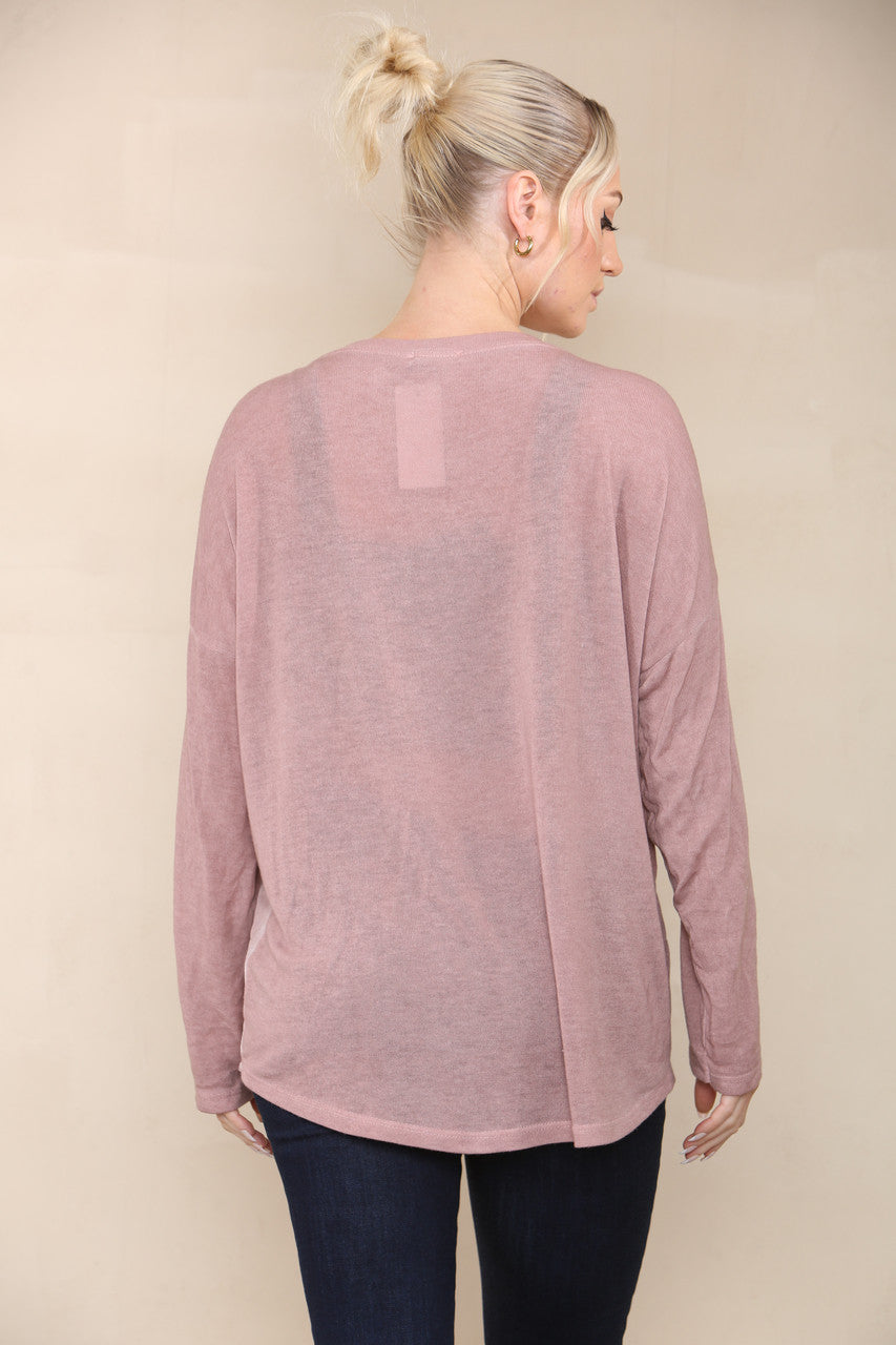 TIE DYE FINE KNIT SILKY TOP DUSTY PINK