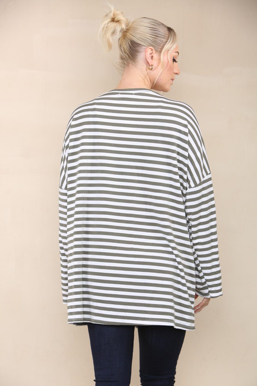 V-NECK STRIPED LONG SLEEVE TOP KHAKI