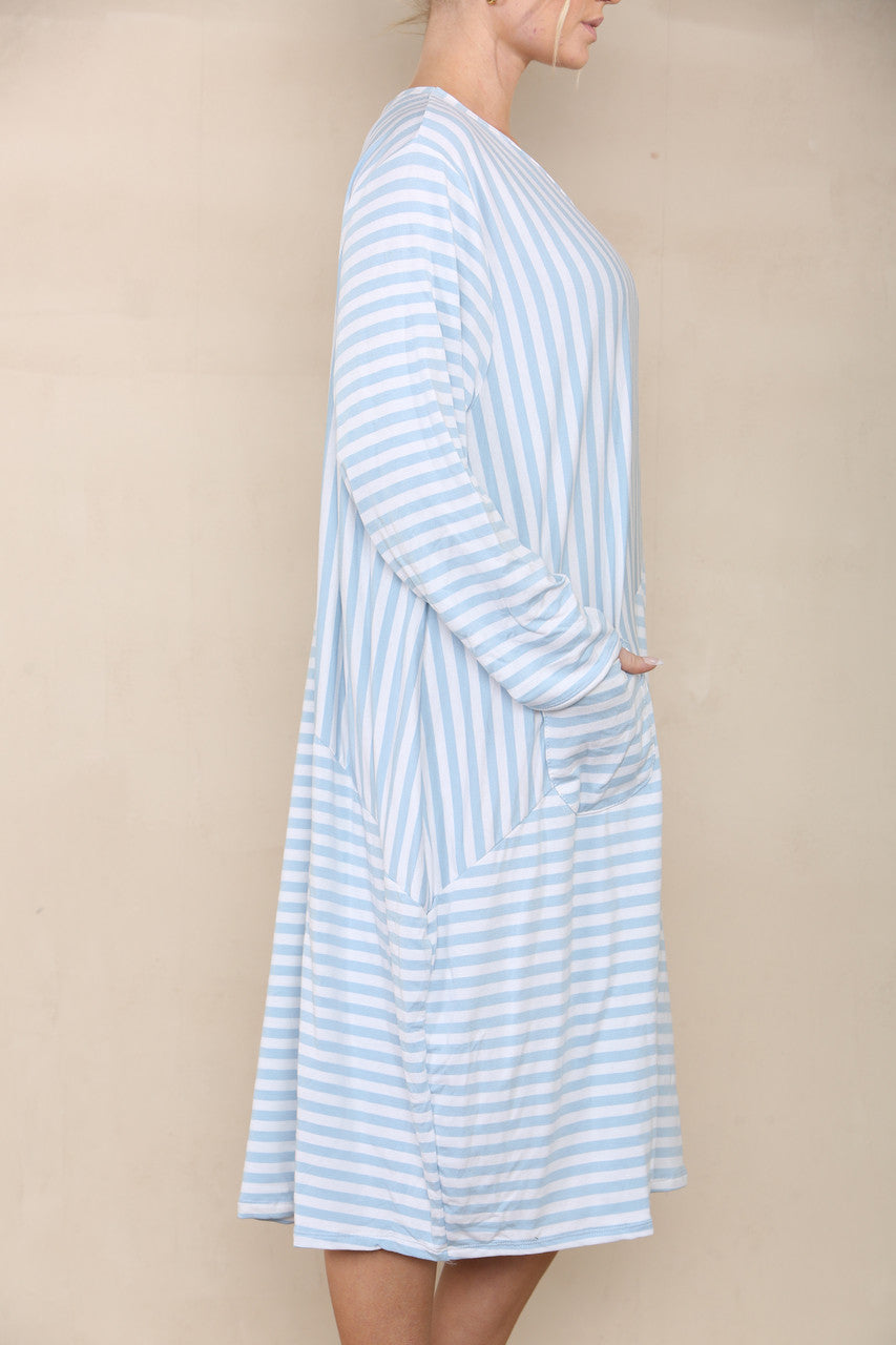 CONTRAST STRIPED DRESS LIGHT BLUE