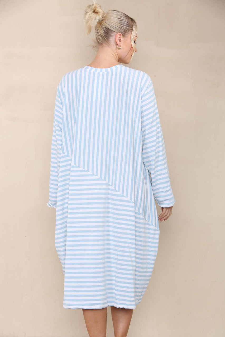 CONTRAST STRIPED DRESS LIGHT BLUE