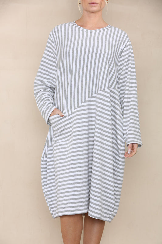 CONTRAST STRIPED DRESS GREY