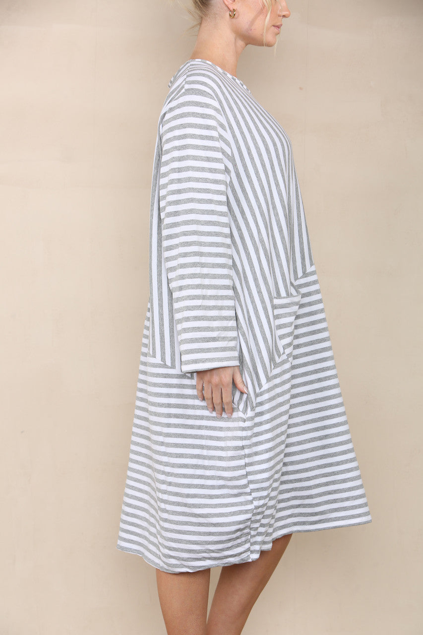CONTRAST STRIPED DRESS GREY