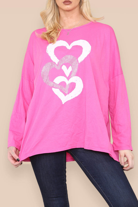 HEART CHAIN GRAPHIC TOP CERISE