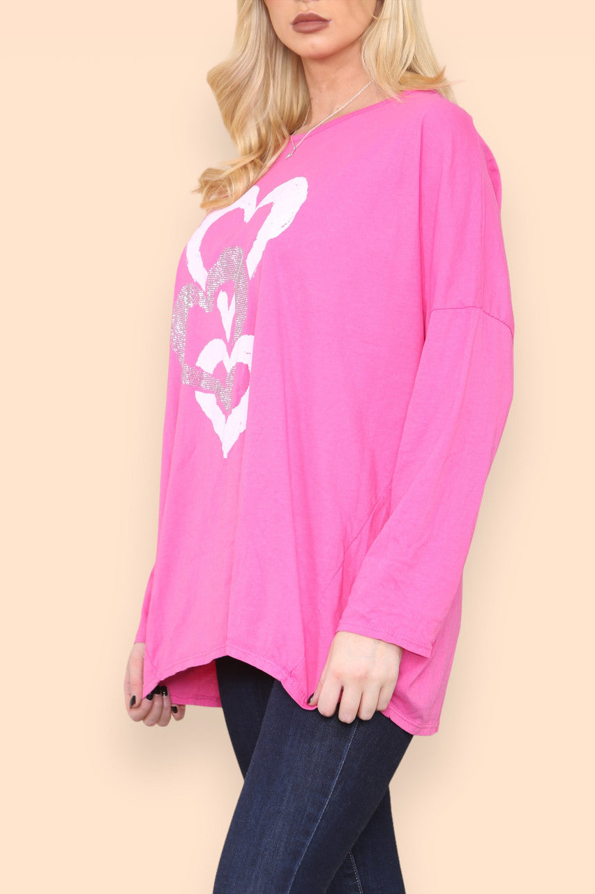HEART CHAIN GRAPHIC TOP CERISE