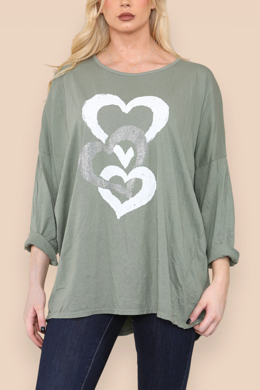 HEART CHAIN GRAPHIC TOP KHAKI