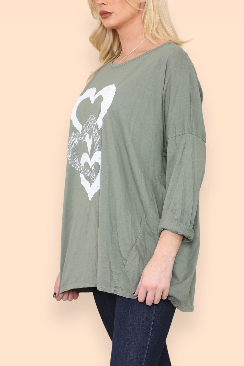 HEART CHAIN GRAPHIC TOP KHAKI
