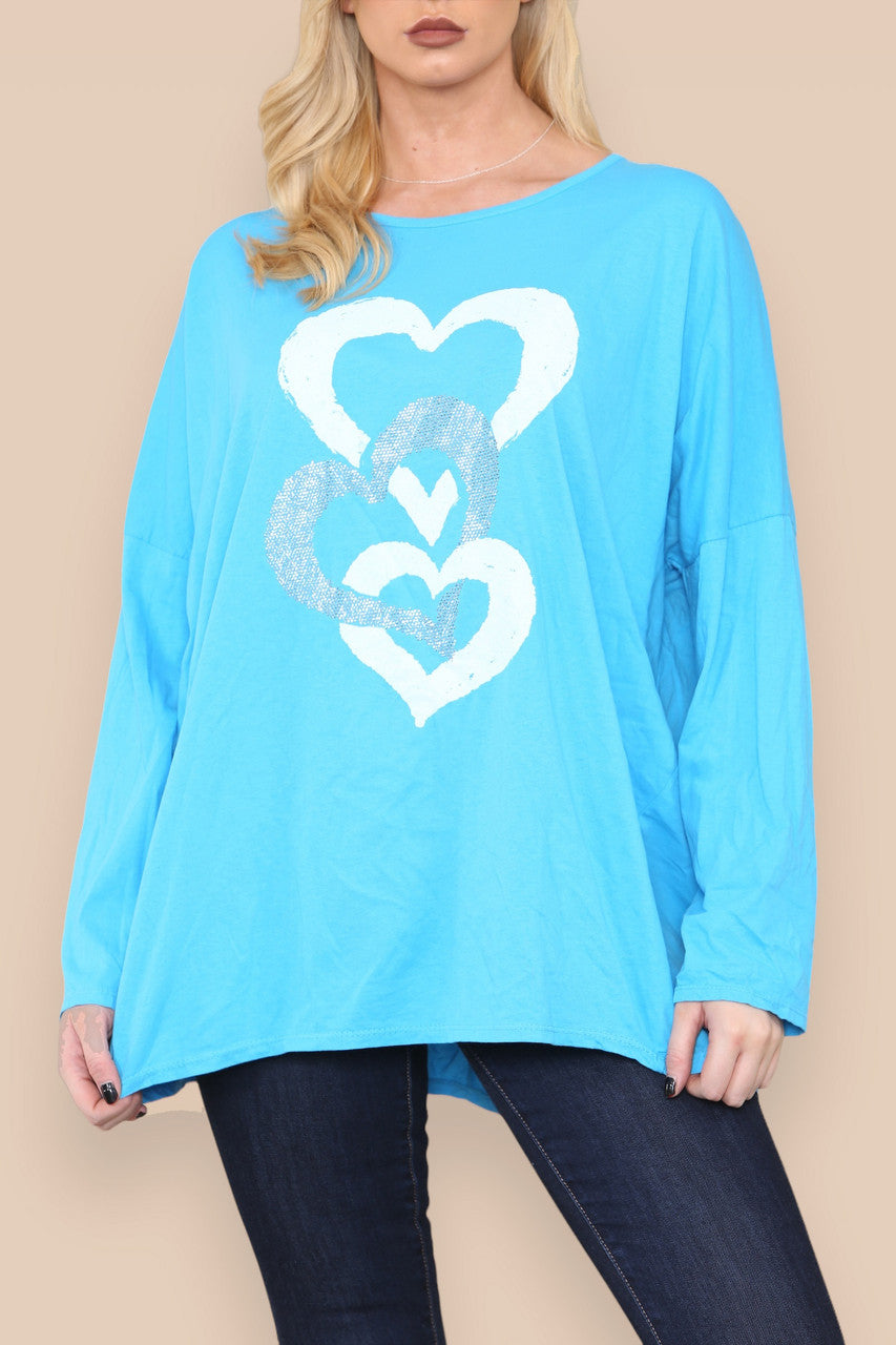 HEART CHAIN GRAPHIC TOP TURQUOISE