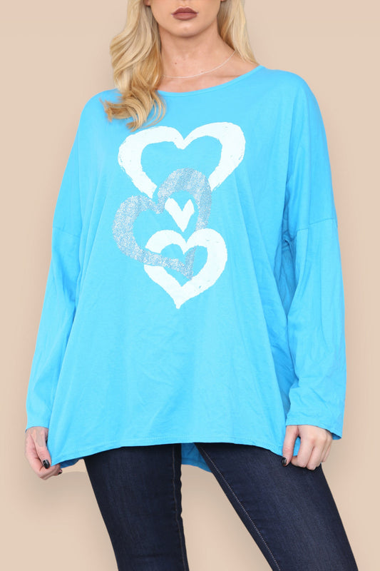 HEART CHAIN GRAPHIC TOP TURQUOISE