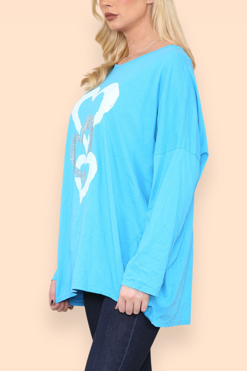 HEART CHAIN GRAPHIC TOP TURQUOISE