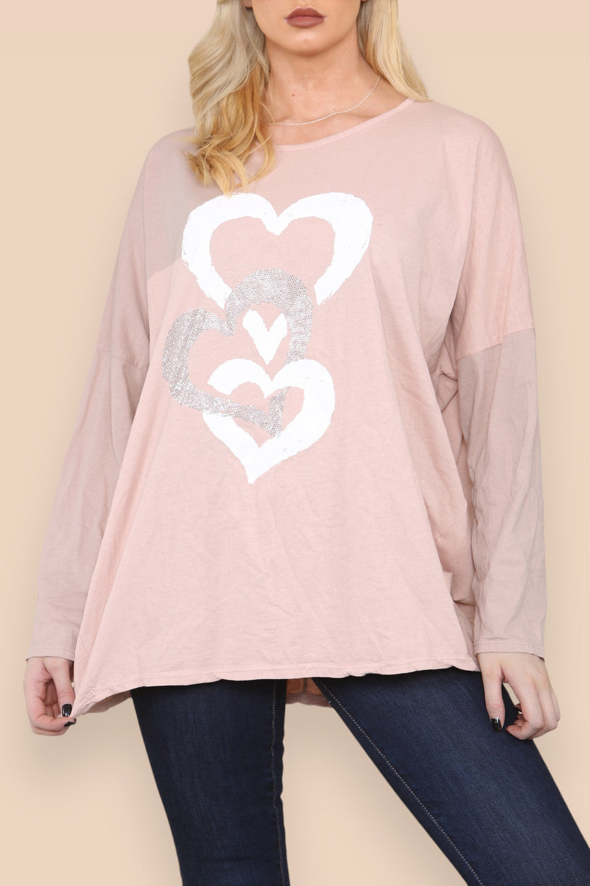 HEART CHAIN GRAPHIC TOP DUSTY PINK