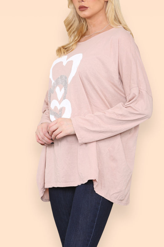 HEART CHAIN GRAPHIC TOP DUSTY PINK
