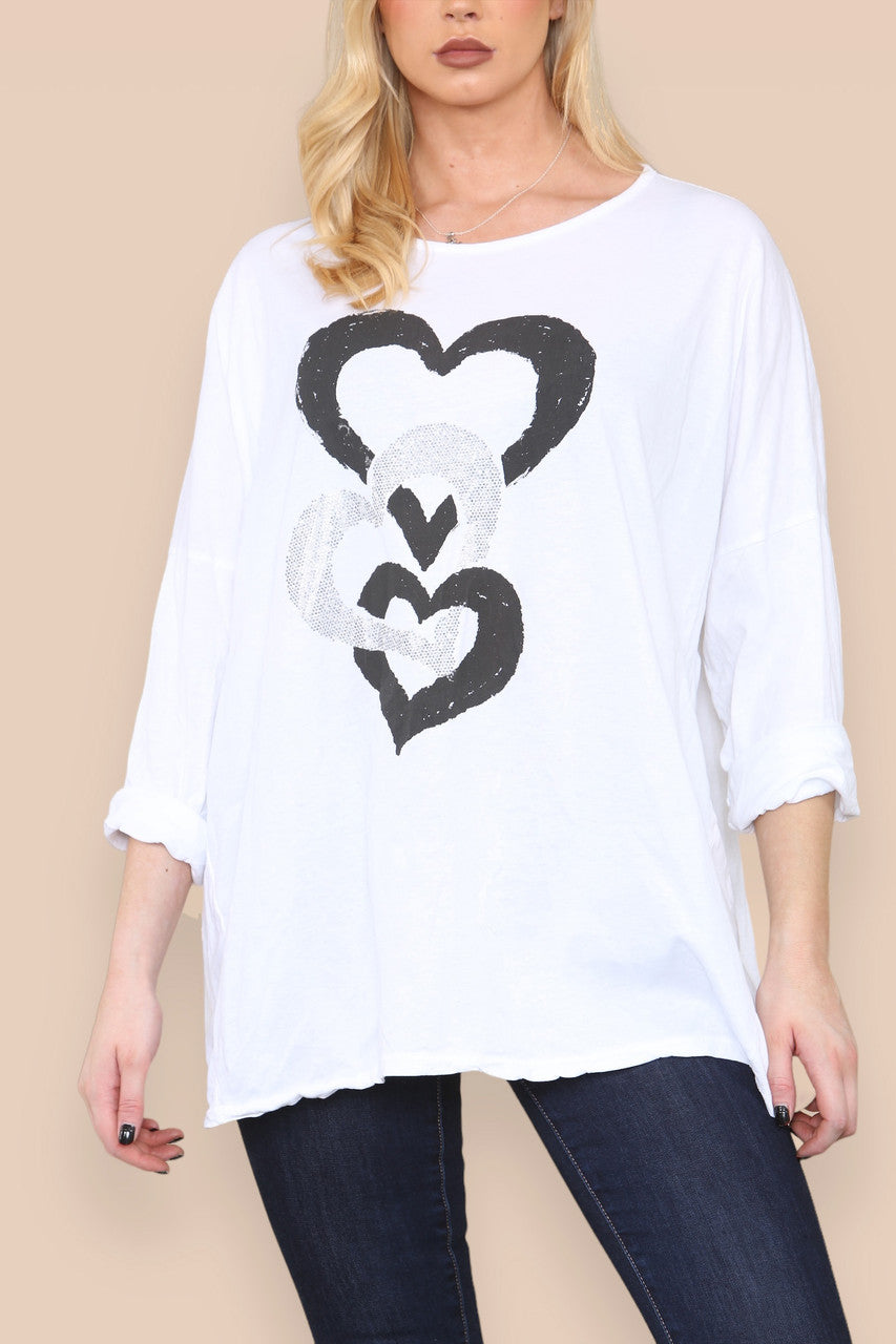 HEART CHAIN GRAPHIC TOP WHITE