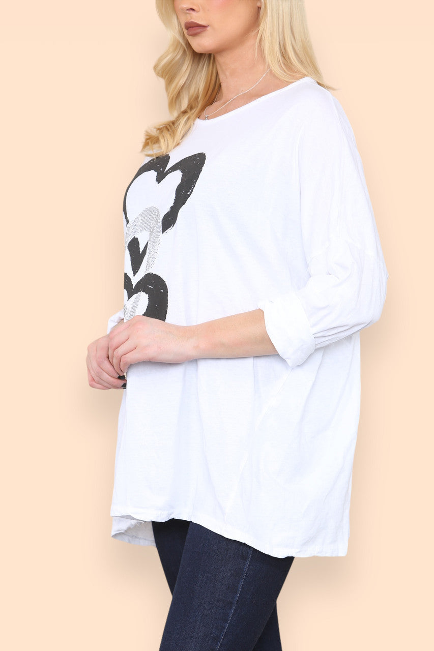 HEART CHAIN GRAPHIC TOP WHITE