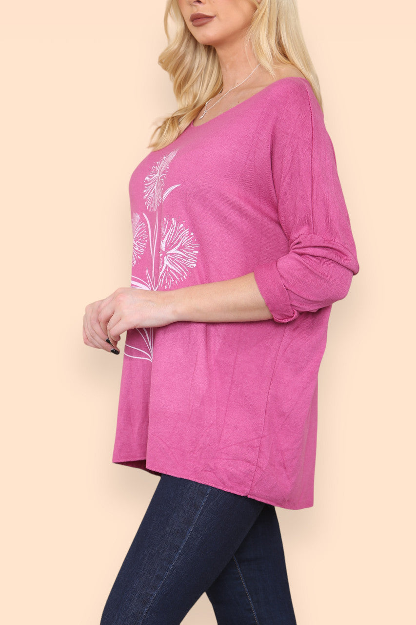 DANDELION OUTLINE FINE KNIT TOP CERISE