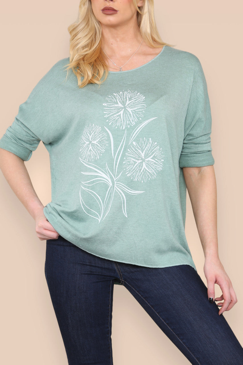 DANDELION OUTLINE FINE KNIT TOP SAGE GREEN