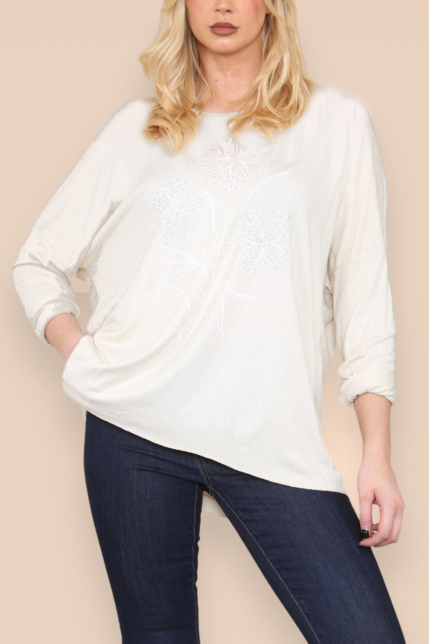 DANDELION OUTLINE FINE KNIT TOP STONE