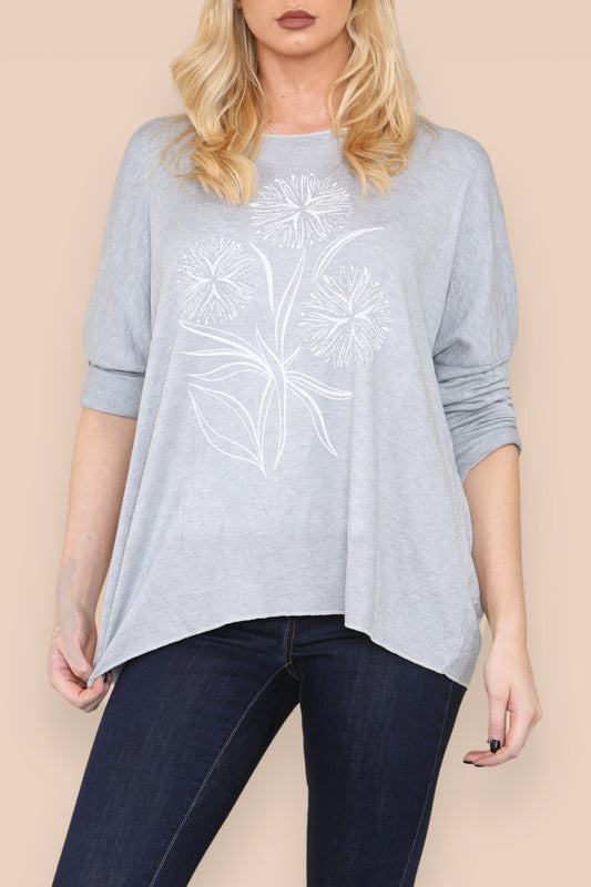 DANDELION OUTLINE FINE KNIT TOP SILVER GREY