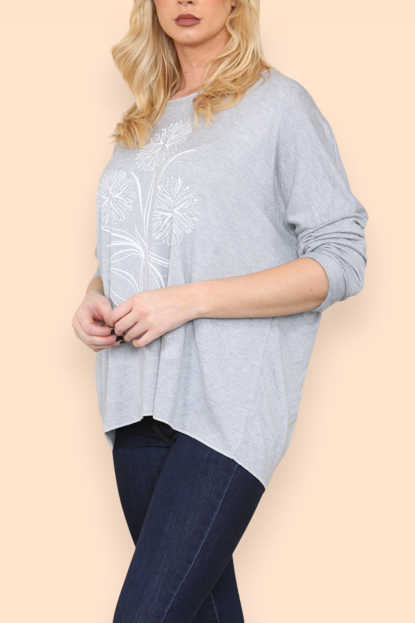 DANDELION OUTLINE FINE KNIT TOP SILVER GREY