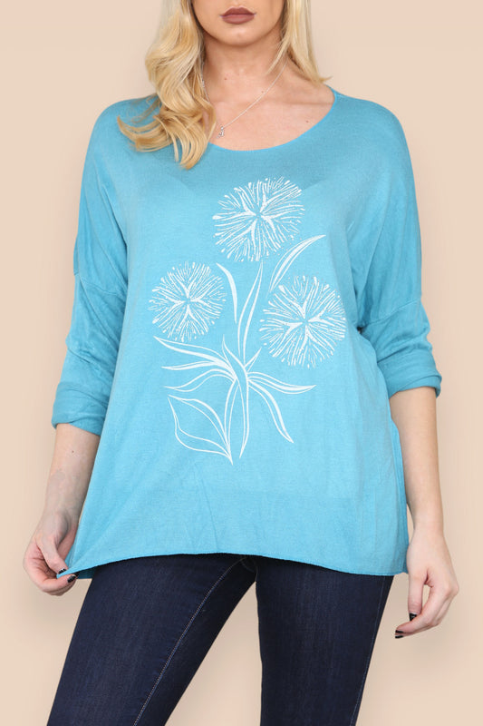 PAARDEBLOEM SILHOUET FIJNGEBREIDE TOP TURQUOISE