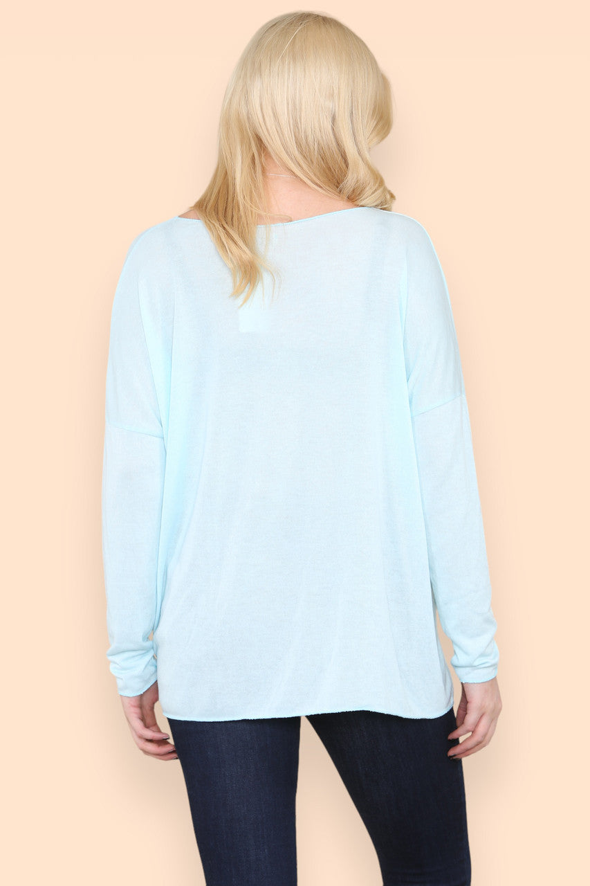 FOIL LOVE ROSE GRAPHIC FINE KNIT TOP LIGHT BLUE