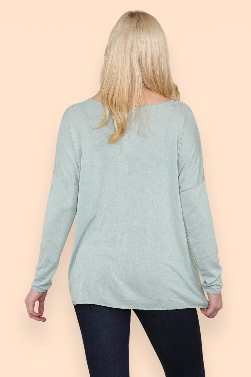 FOIL LOVE ROSE GRAPHIC FINE KNIT TOP SAGE GREEN