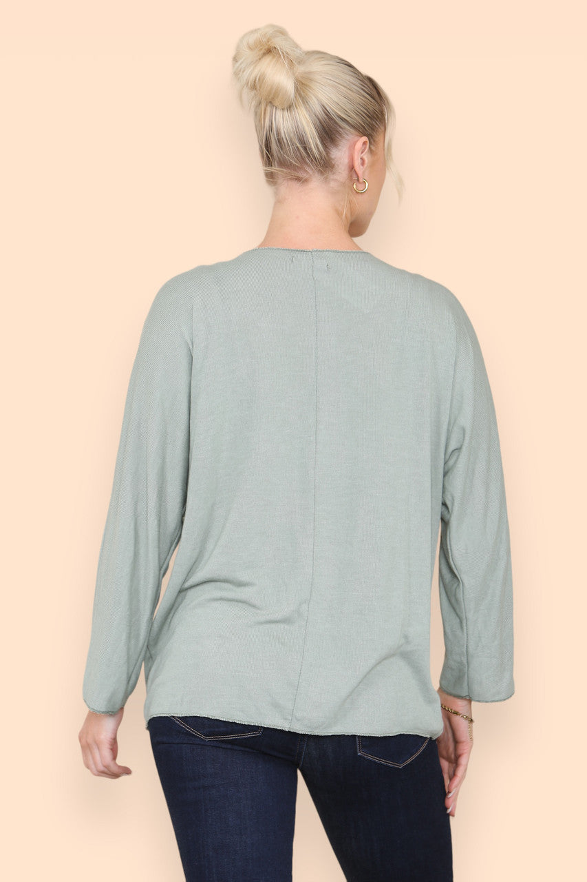 SQUIGGLE EMBROIDERY FINE KNIT TOP KHAKI