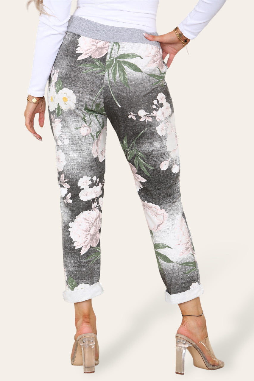 FLORAL STEM MIX PRINT JOGGING PANT TROUSERS GREY