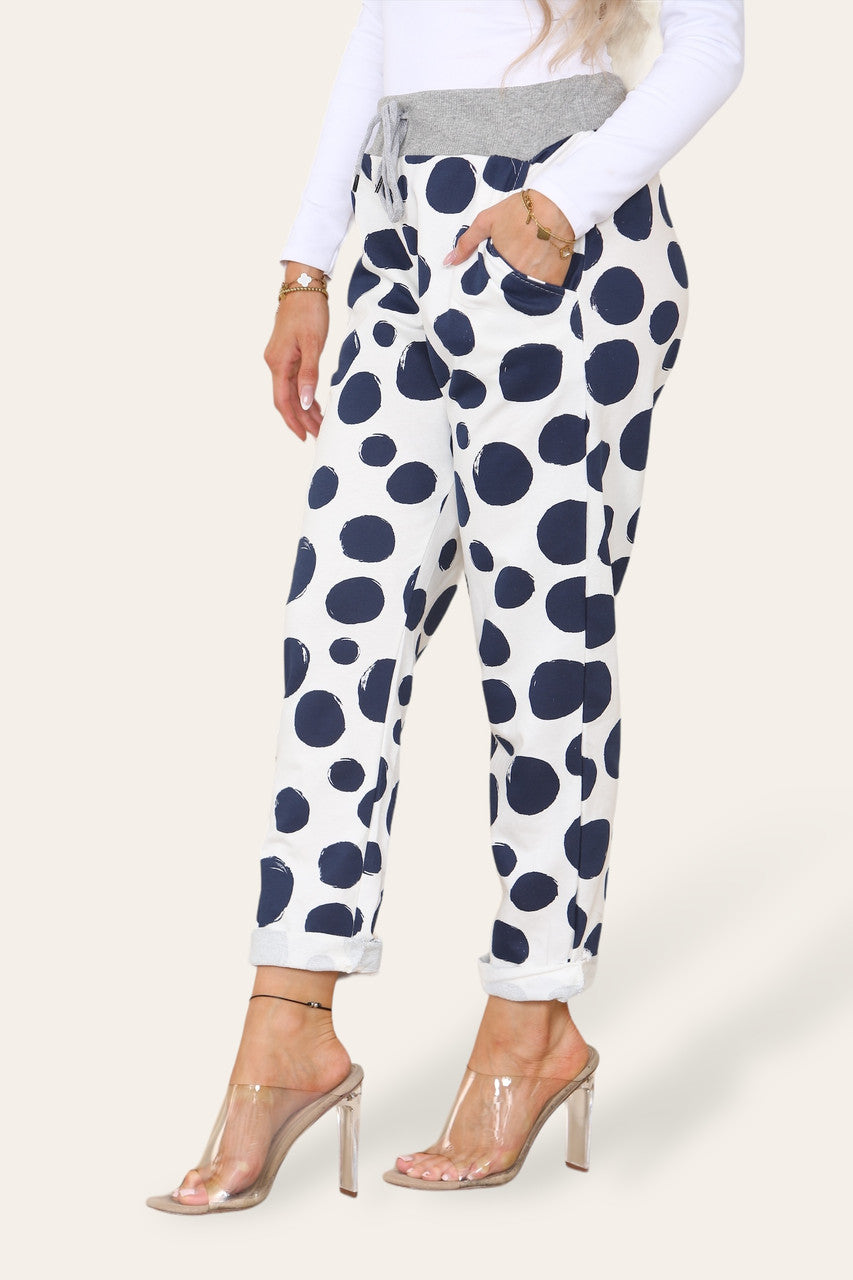 SPOT PRINT JOGGING PANT TROUSERS WHITE