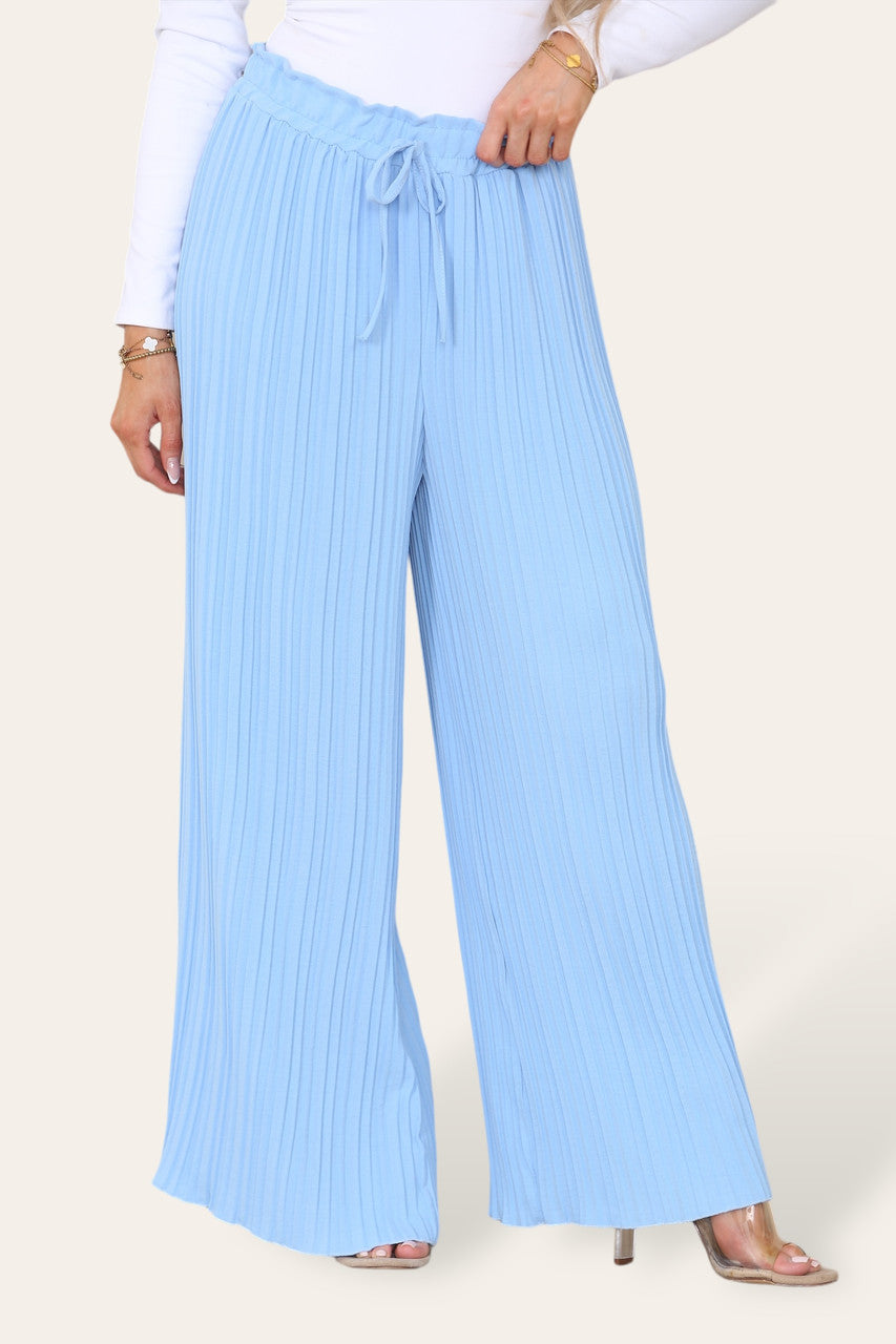 WIJDE PIJP PLISSÉ GEPLOOIDE BROEK MET ELASTISCHE TAILLE LICHTBLAUW