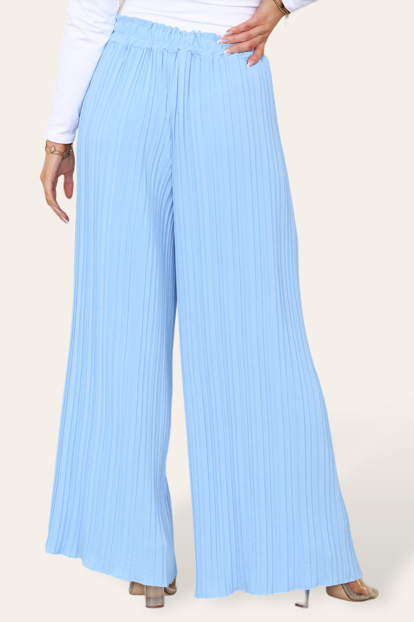 WIJDE PIJP PLISSÉ GEPLOOIDE BROEK MET ELASTISCHE TAILLE LICHTBLAUW