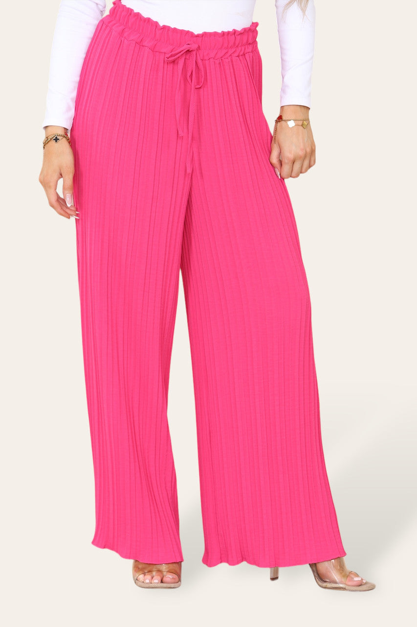 WIJDE PIJP PLISSÉ GEVOUWEN ELASTISCHE TAILLE BROEK CERISE