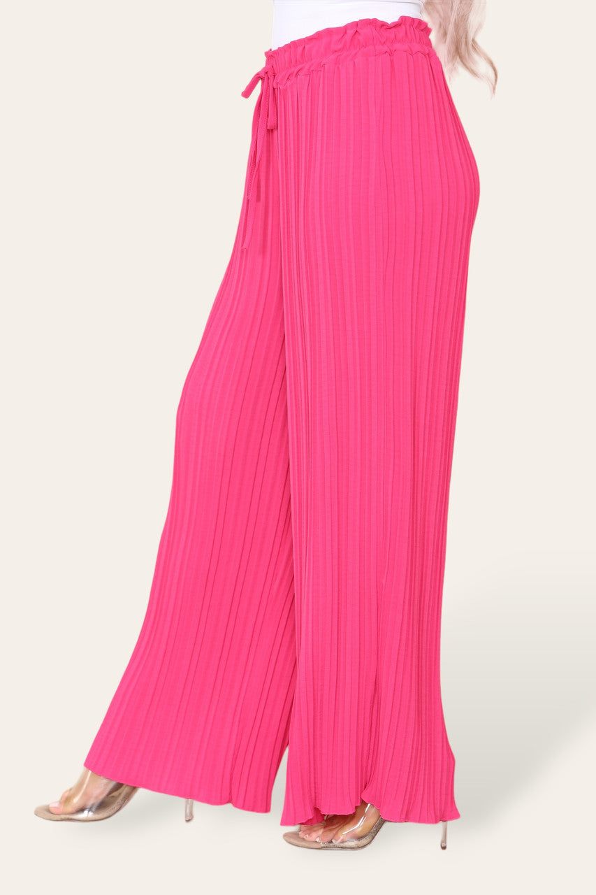 WIJDE PIJP PLISSÉ GEVOUWEN ELASTISCHE TAILLE BROEK CERISE