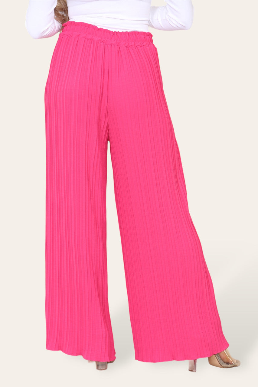 WIJDE PIJP PLISSÉ GEVOUWEN ELASTISCHE TAILLE BROEK CERISE