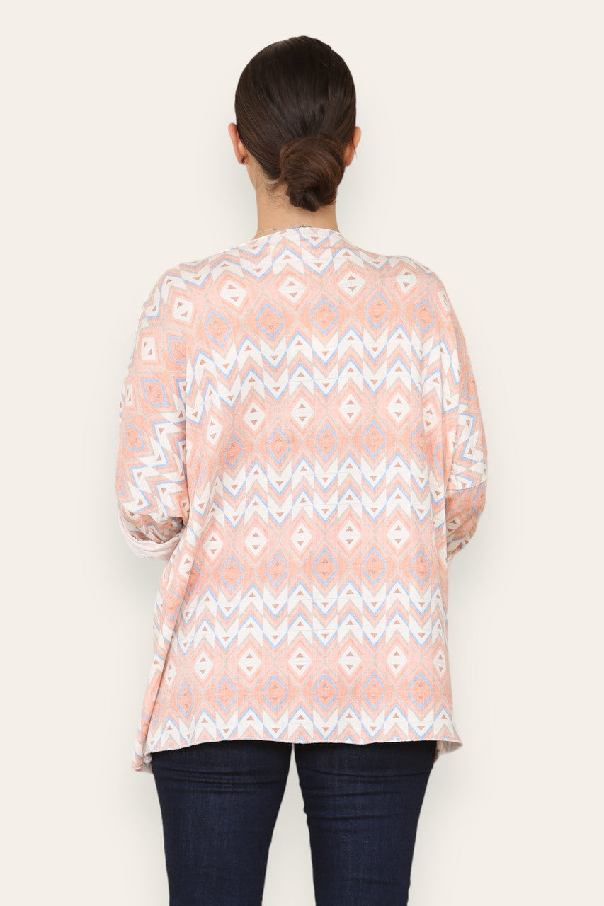 GEOMETRIC AZTEC PRINT FINE KNIT TOP ORANGE