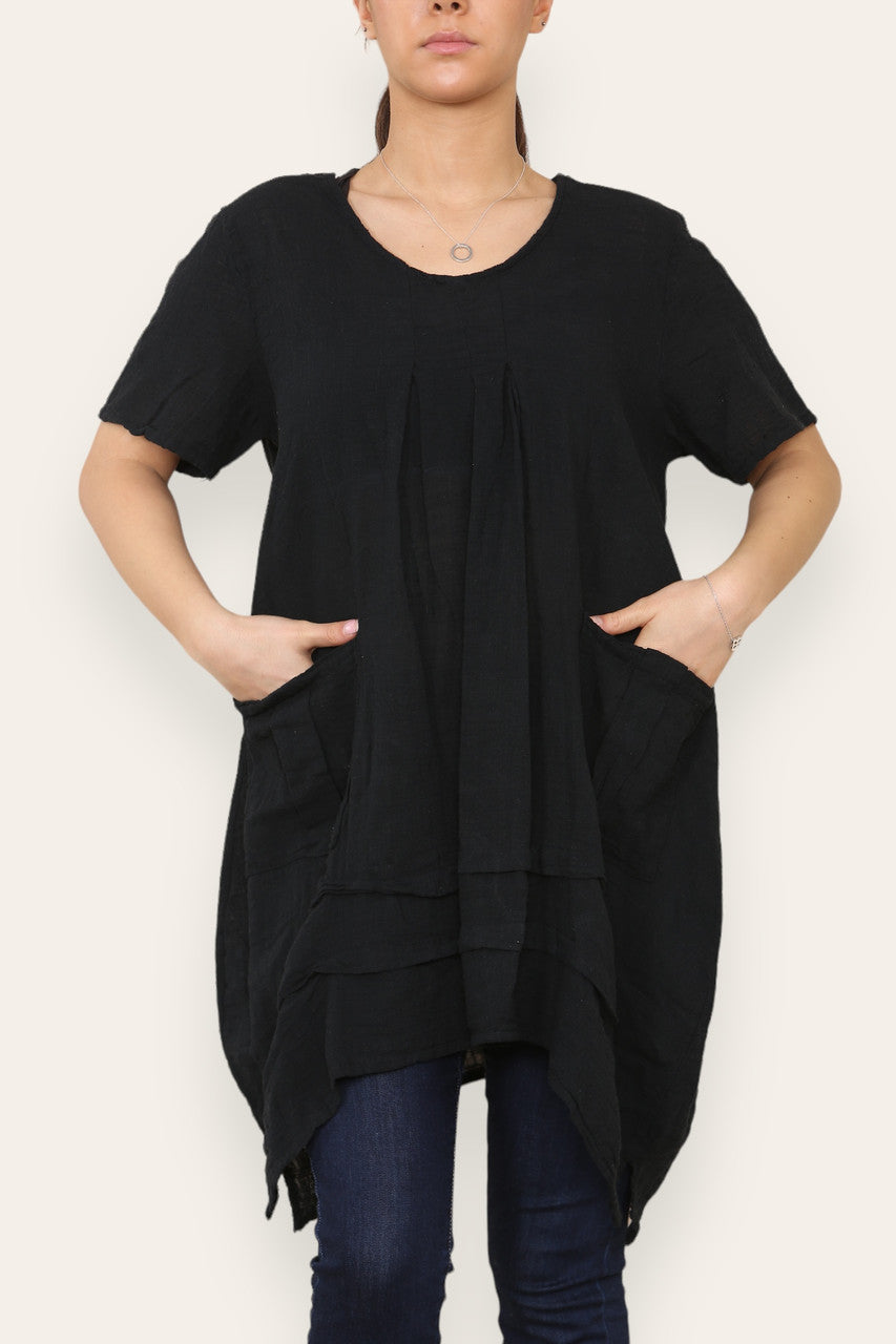 LAGENLOOK 2 POCKET TUNIC TOP BLACK